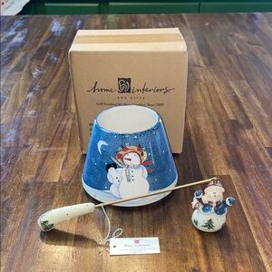 Home Interiors Snowman Candle Lamp Shade & Snuffer